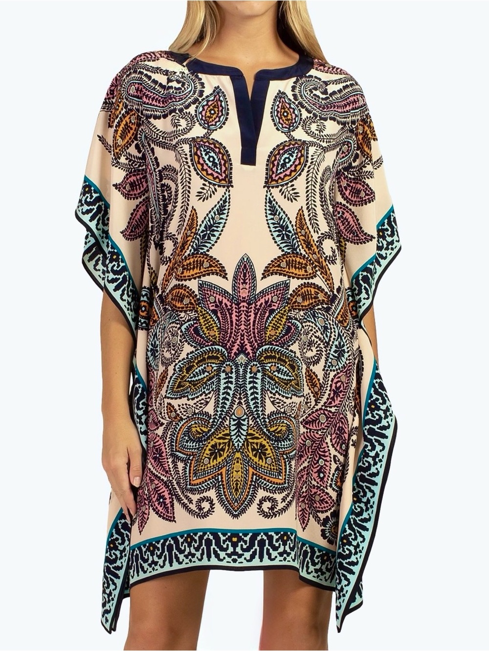 Trina Turk Women’s 100% SILK Paisley cruise beach Swim Cover-Up Dress Tunic